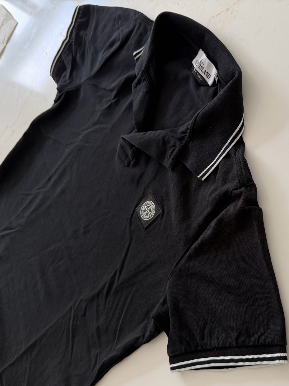Stone Island Black Polo with White-Trim